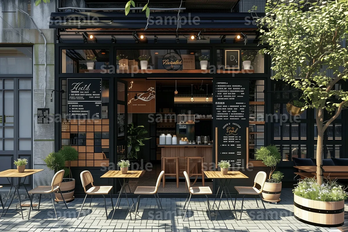木の外観が目印のCafeの外観